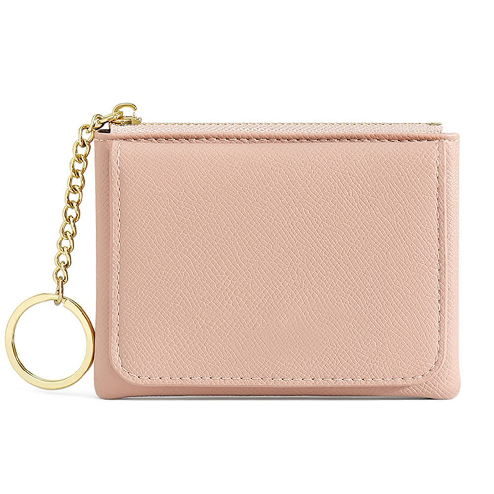 Hot Pink Faux Leather Snap Card Holder with Zipper and Keychain
