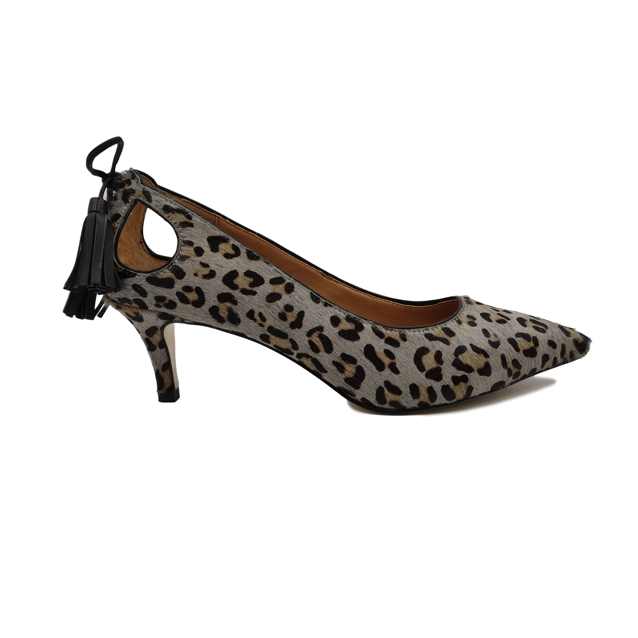 Horse Hair Low Heel Pumps with Animal Print