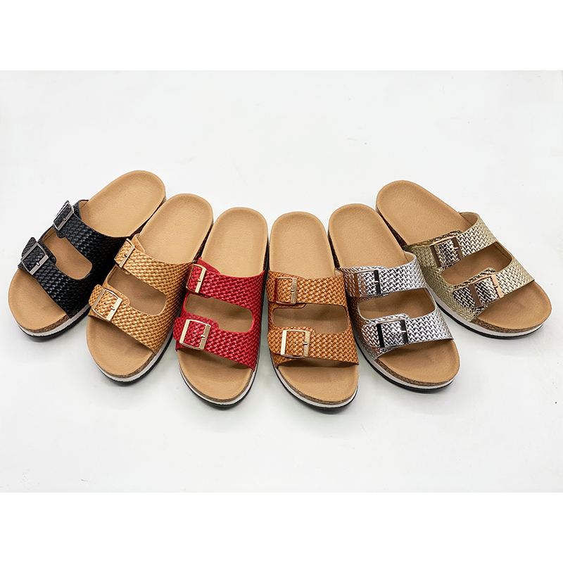 Women's Two Buckle Mix Color Cork Sandals