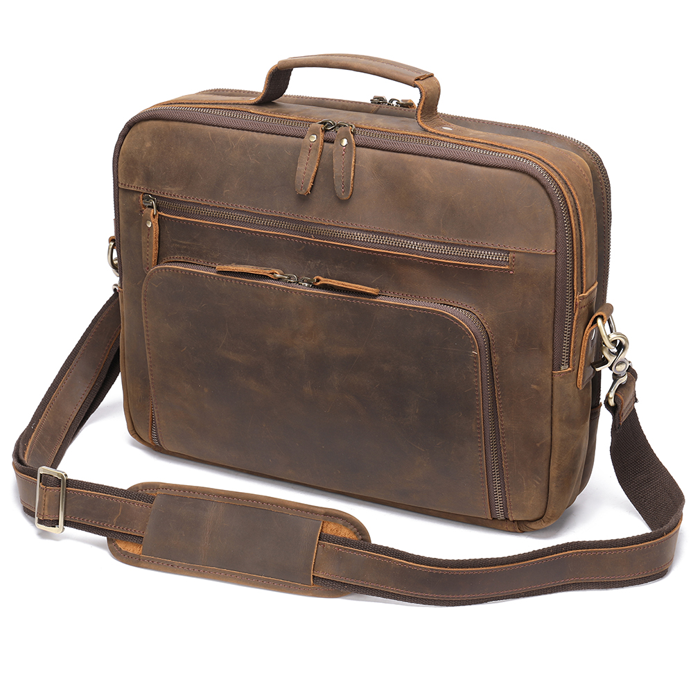 Custom Large Capacity Vintage Genuine Leather Laptop Briefcase for Men