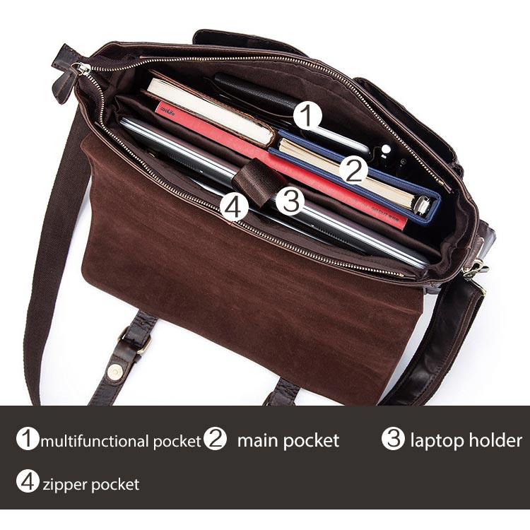 Waterproof Retro Leather Laptop Briefcase for Men