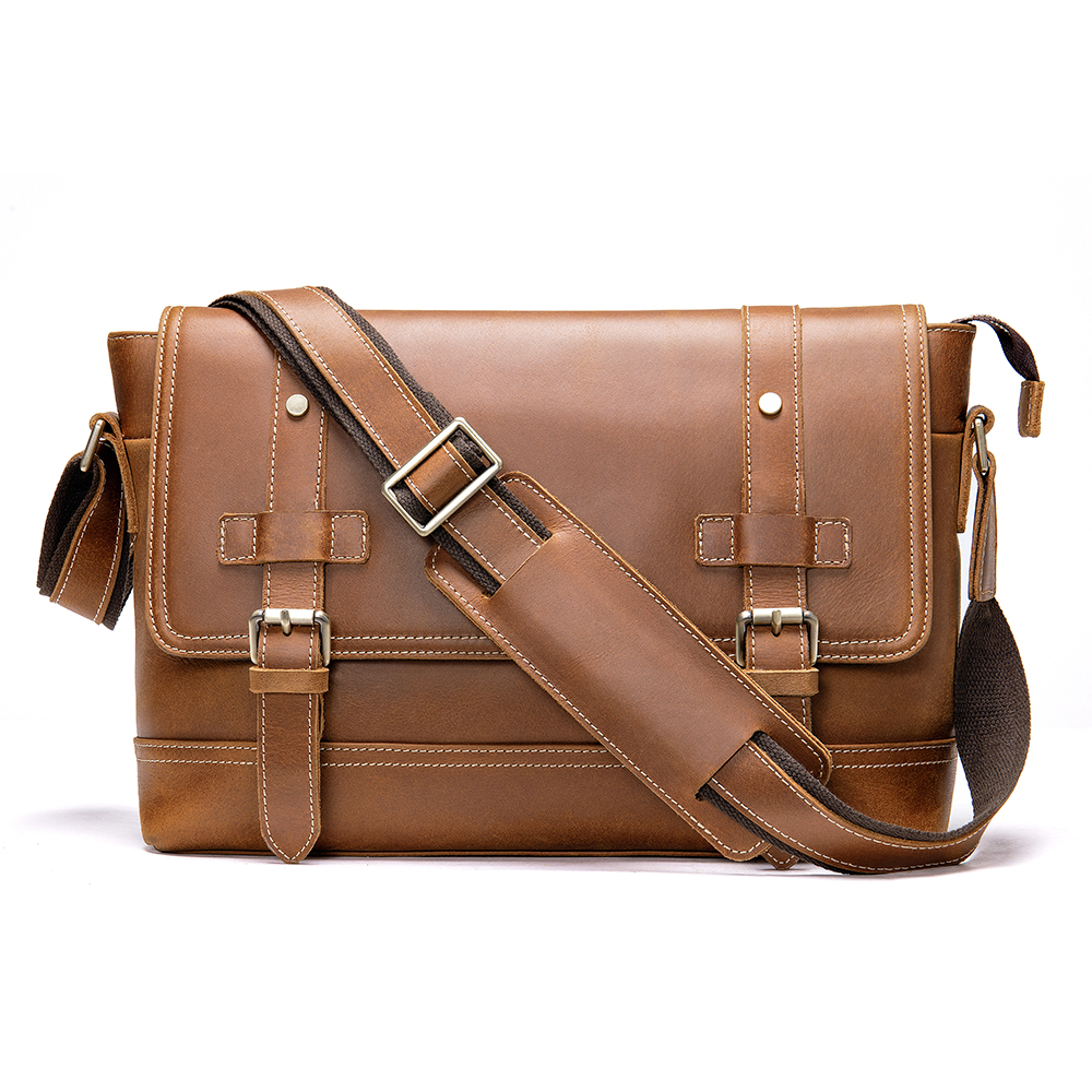 Adjustable Strap Cowhide Leather Laptop Briefcase for Men