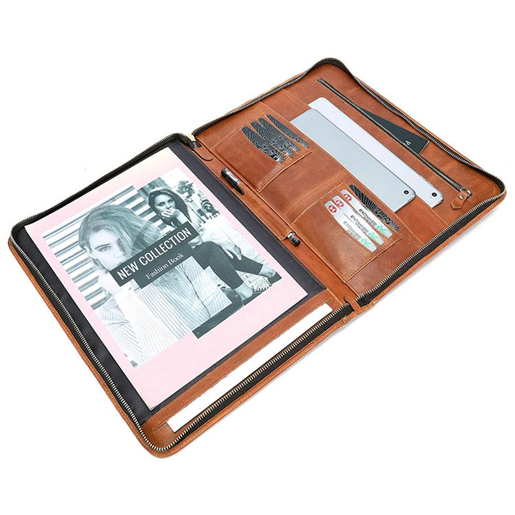Eco-friendly High-End A4 Custom Logo Genuine Leather Document File Folder Bag