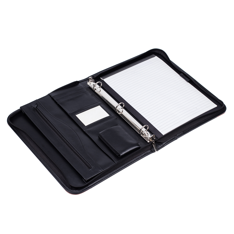 Fashion Large Capacity PU Leather Zipper Portfolio Folder
