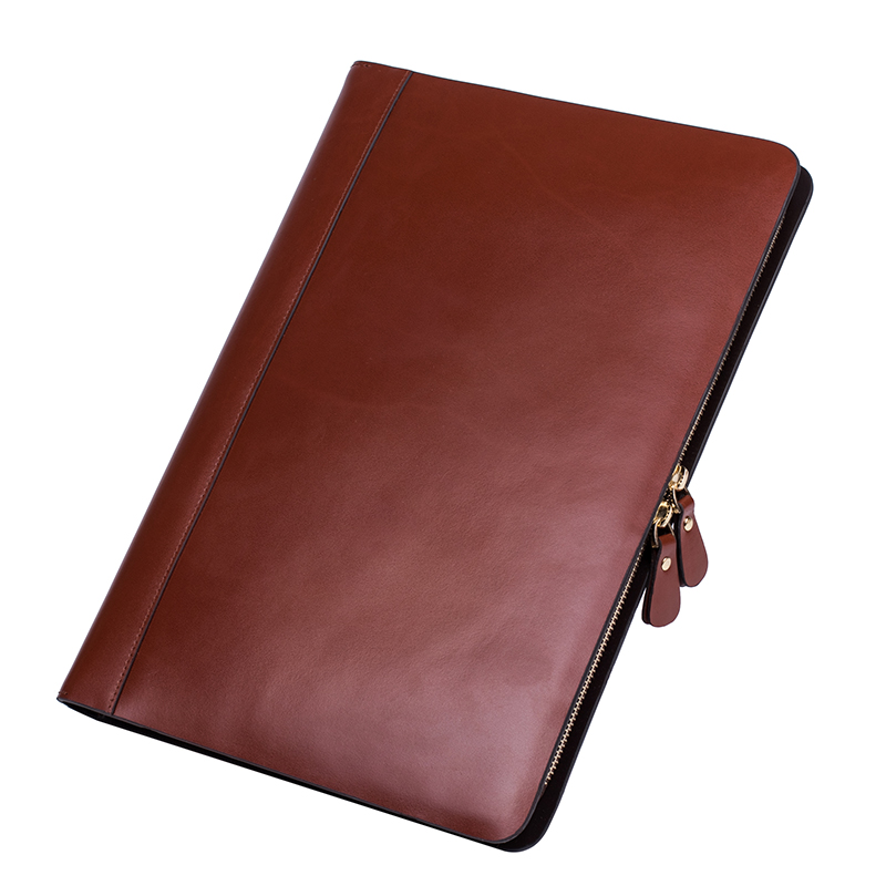 Genuine Leather Double Zipper A4 Business Portfolio Padfolio