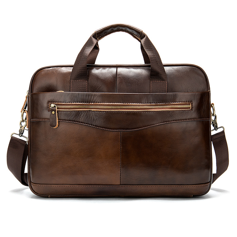 Customized durable coffee color cowhide leather handbag with shoulder strap