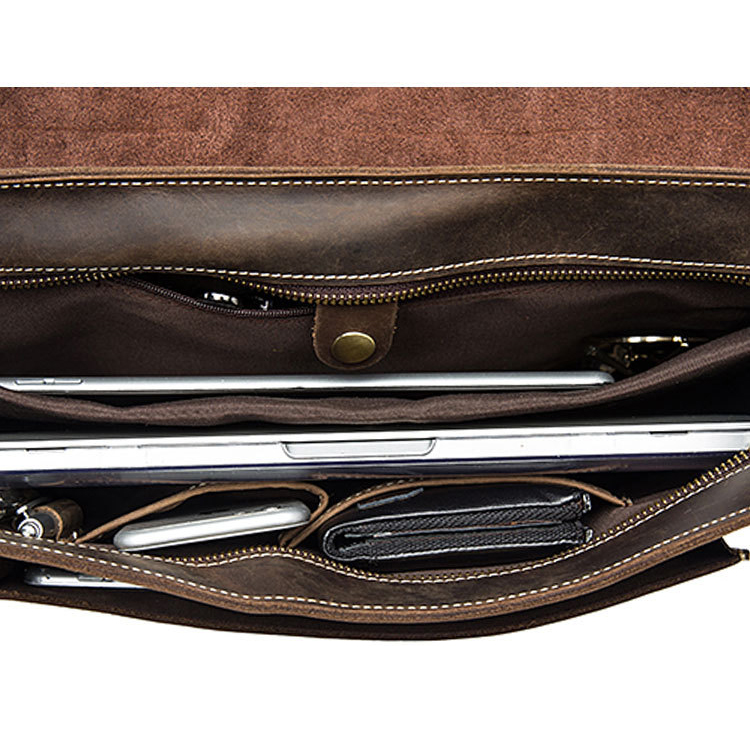 High-Capacity Cowhide Leather Men's Briefcase Handbag for Office Work