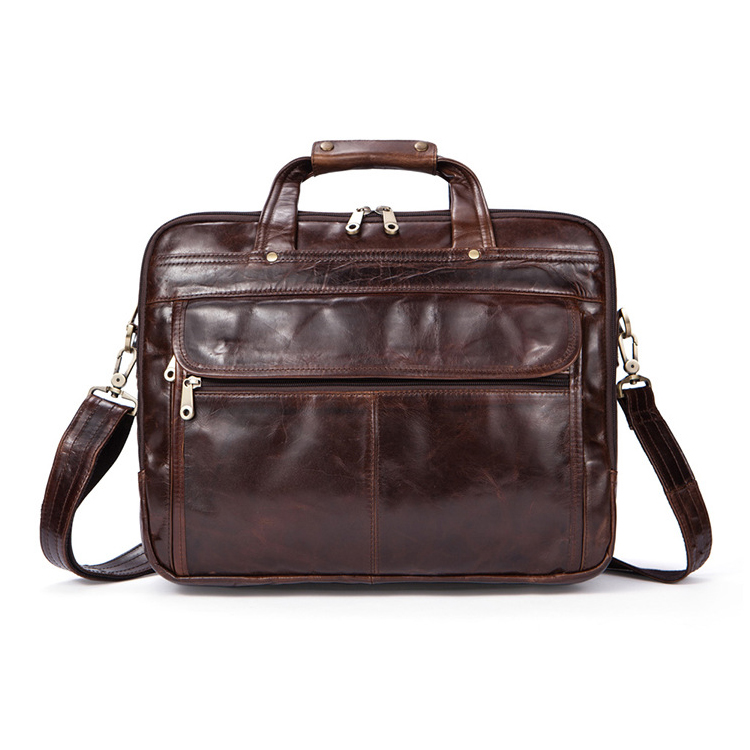 Men's Cow Leather Business Briefcase Crossbody Organizer Handbag