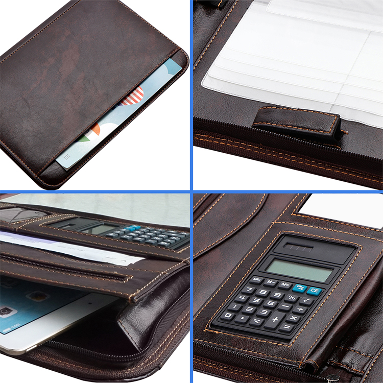 PU Leather Zippered Portfolio Padfolio Organizer
