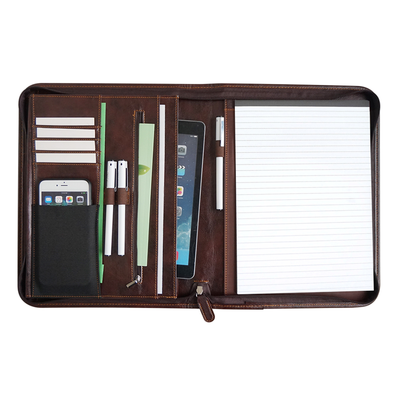Custom PU Leather Business Zippered Folder File Organizer Portfolio Bag