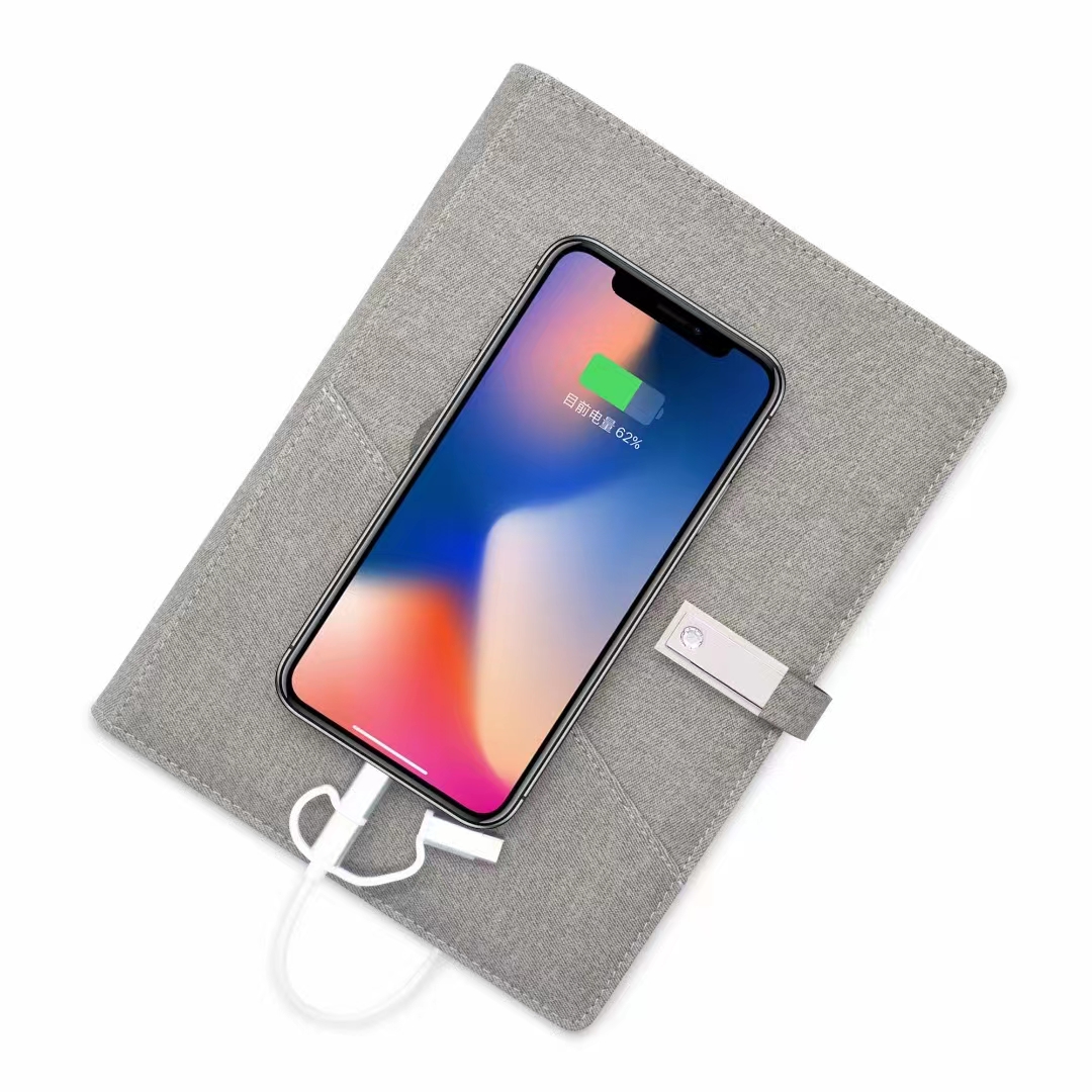 3-in-1 Multi Charger Cable Power Bank Notebook with PU Leather Portfolio