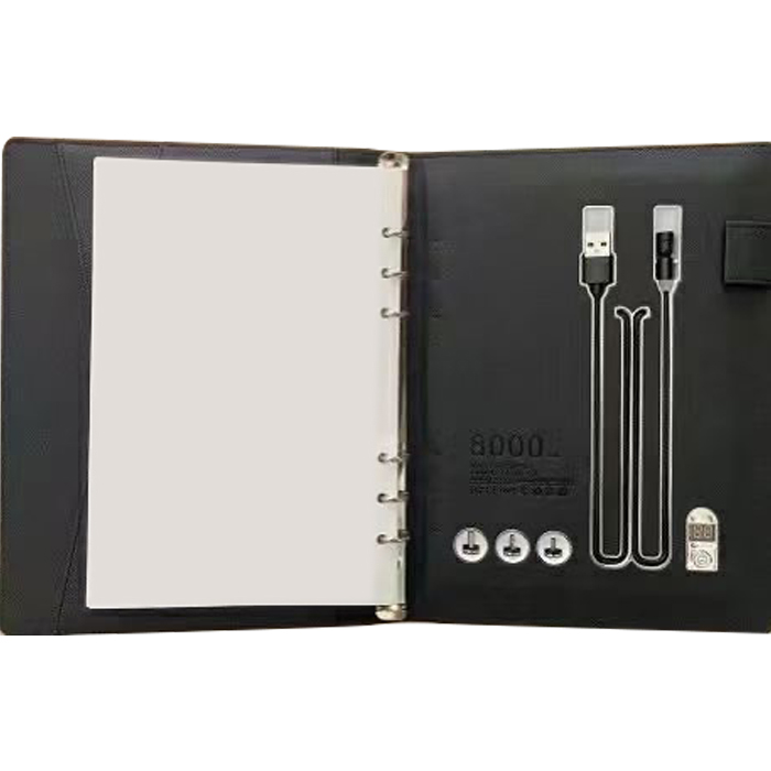 PU Leather Portfolio Organizer with Power Bank and Multi-Charger Cable