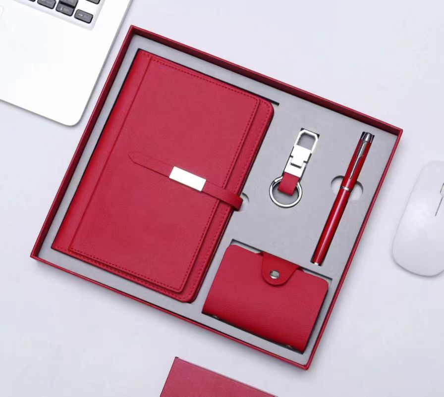 PU Leather Power Bank Charging Portfolio Journal Notebook with Pen and USB Drive
