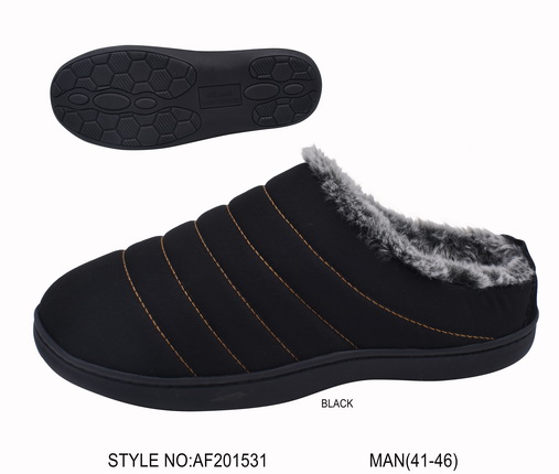 Men's Felt Fur Lined Indoor Home Slippers with TPR Sole