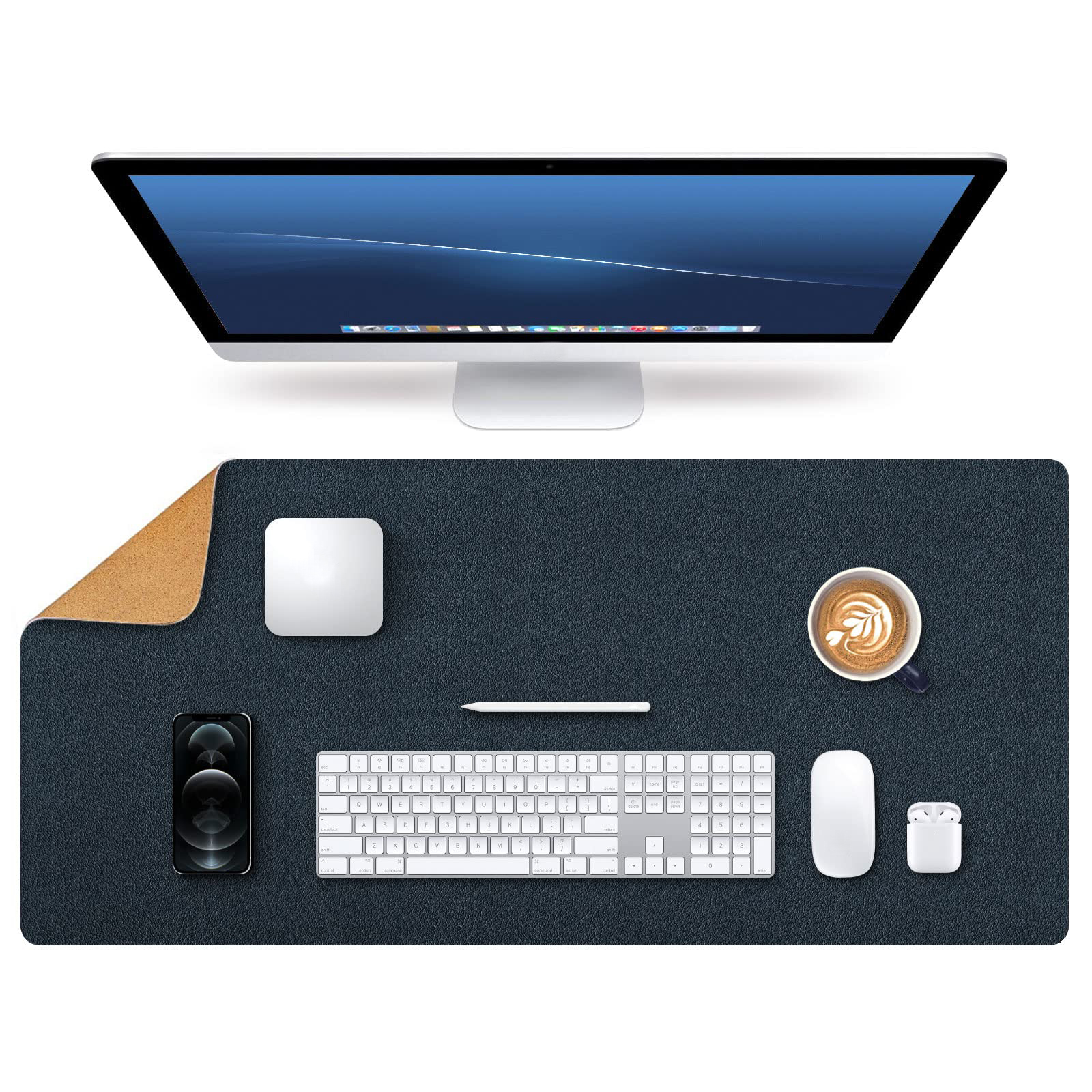 Laptop Keyboard Cushion Large Protector Pad PU Leather Natural Cork Desk Mat