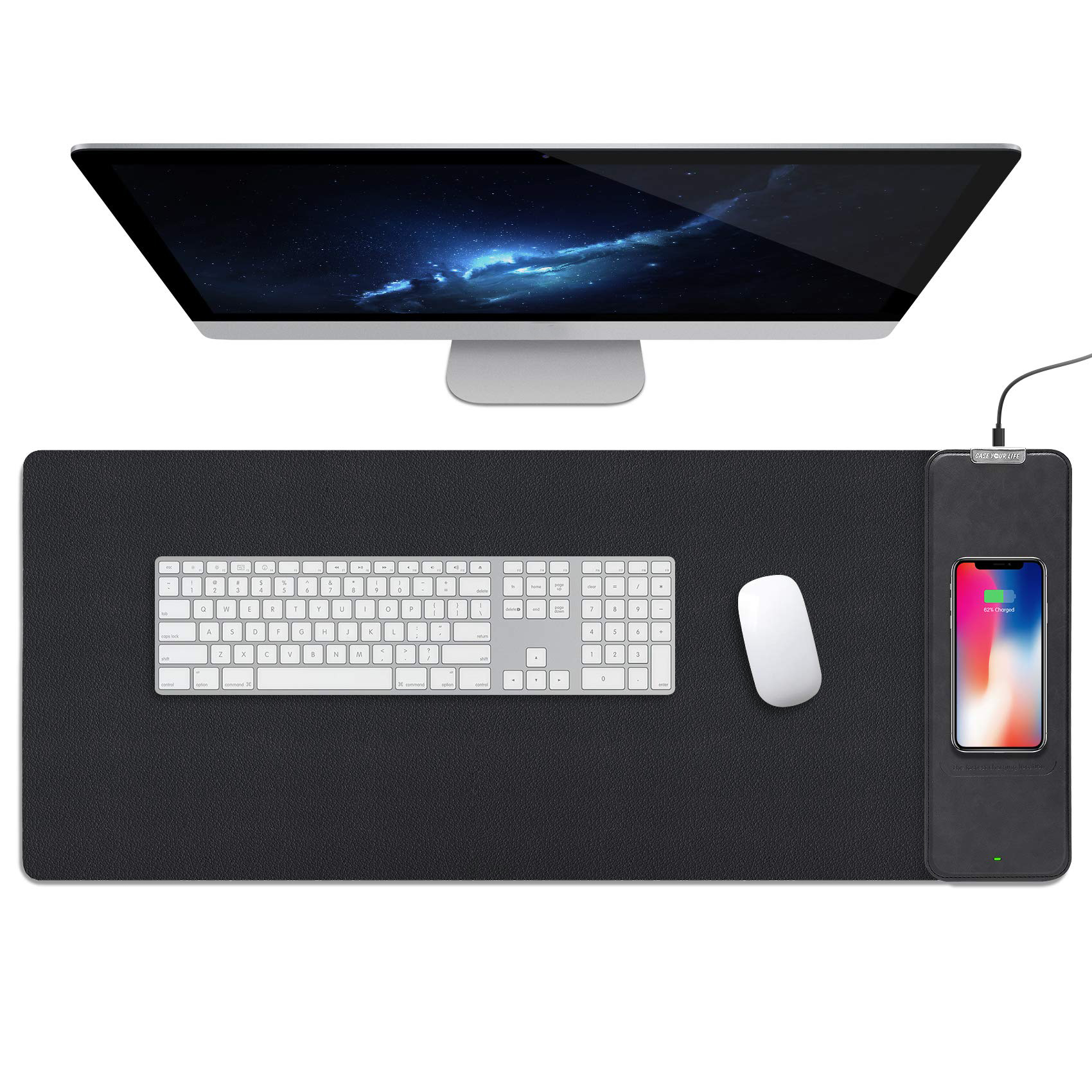Two-Sided Vegan Leather Foldable Adjustable Phone Wireless Charging Desk Pad Mat