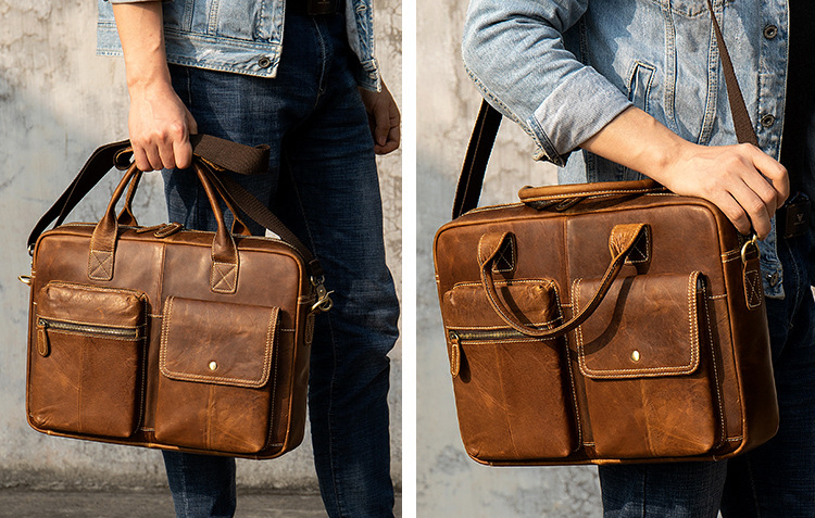 Men's Canvas Leather Business Laptop Briefcase Travel Bag