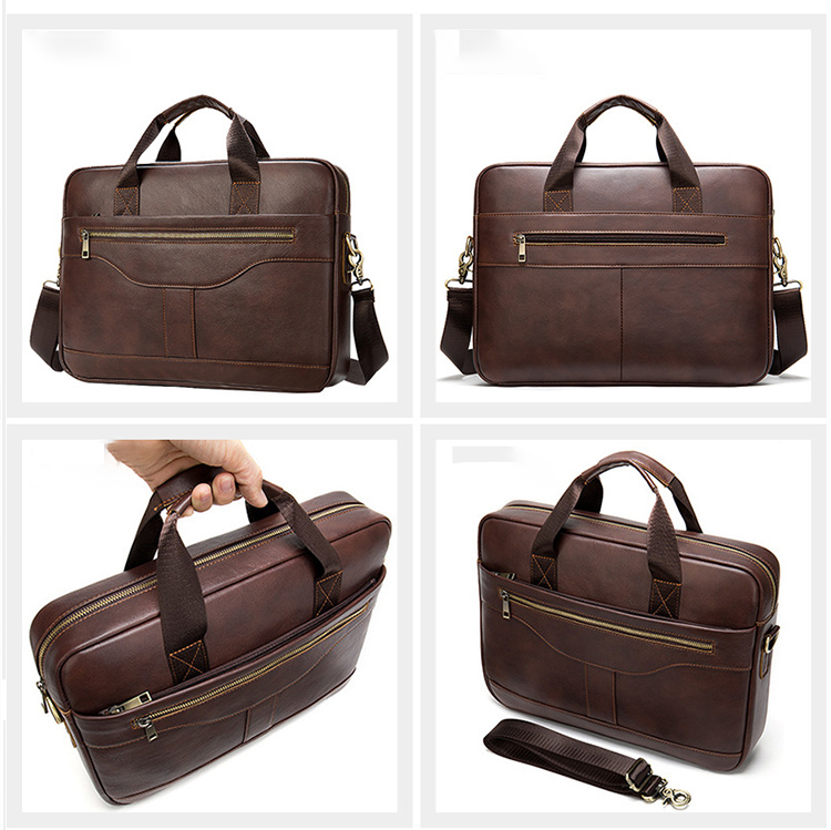 Handmade Leather Multifunction Briefcase Bag for Men