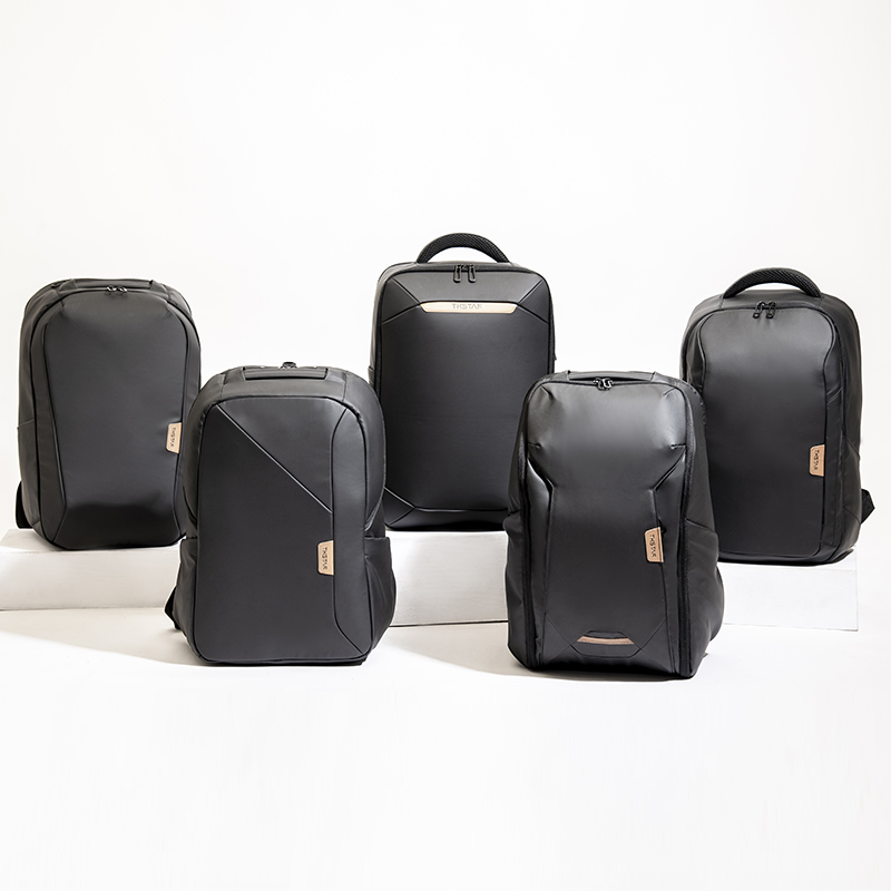 Black Leather Business Travel Backpack with Large Capacity and Simple Design