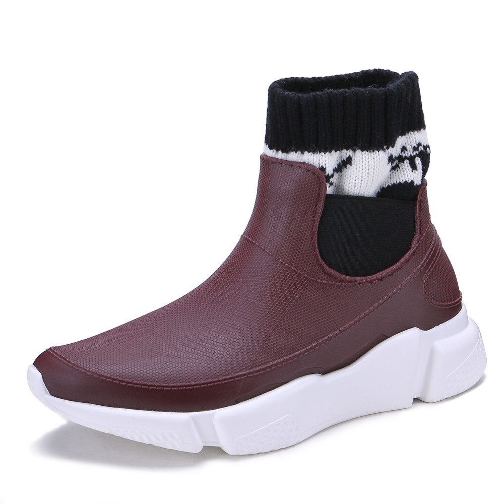 TONGPU Women's Waterproof Lightweight Rain Shoes with Sweater Details