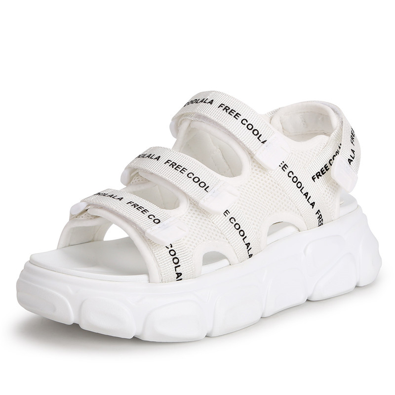 Women's White Sport Sandals with Velcro and Soft Outsole