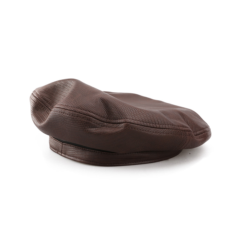 Solid Dark Brown Color Beret Hat with Zipper