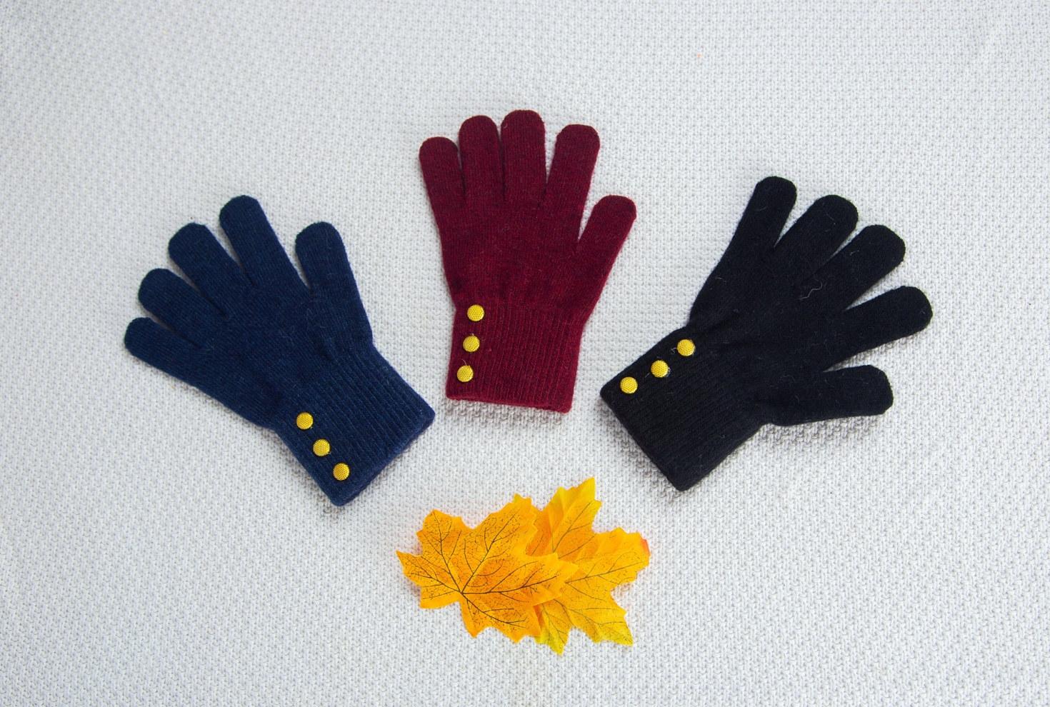 Women's Acrylic Gloves with Three Yellow Buttons