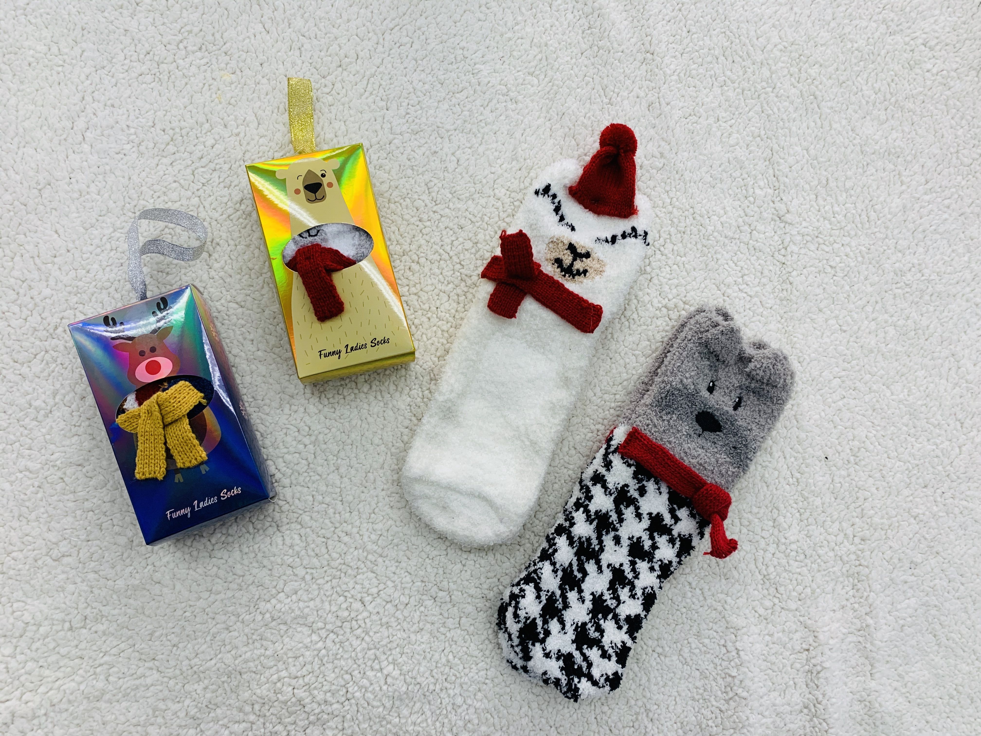 Boxed Cozy Jacquard Socks with 3D Scarf and Hat