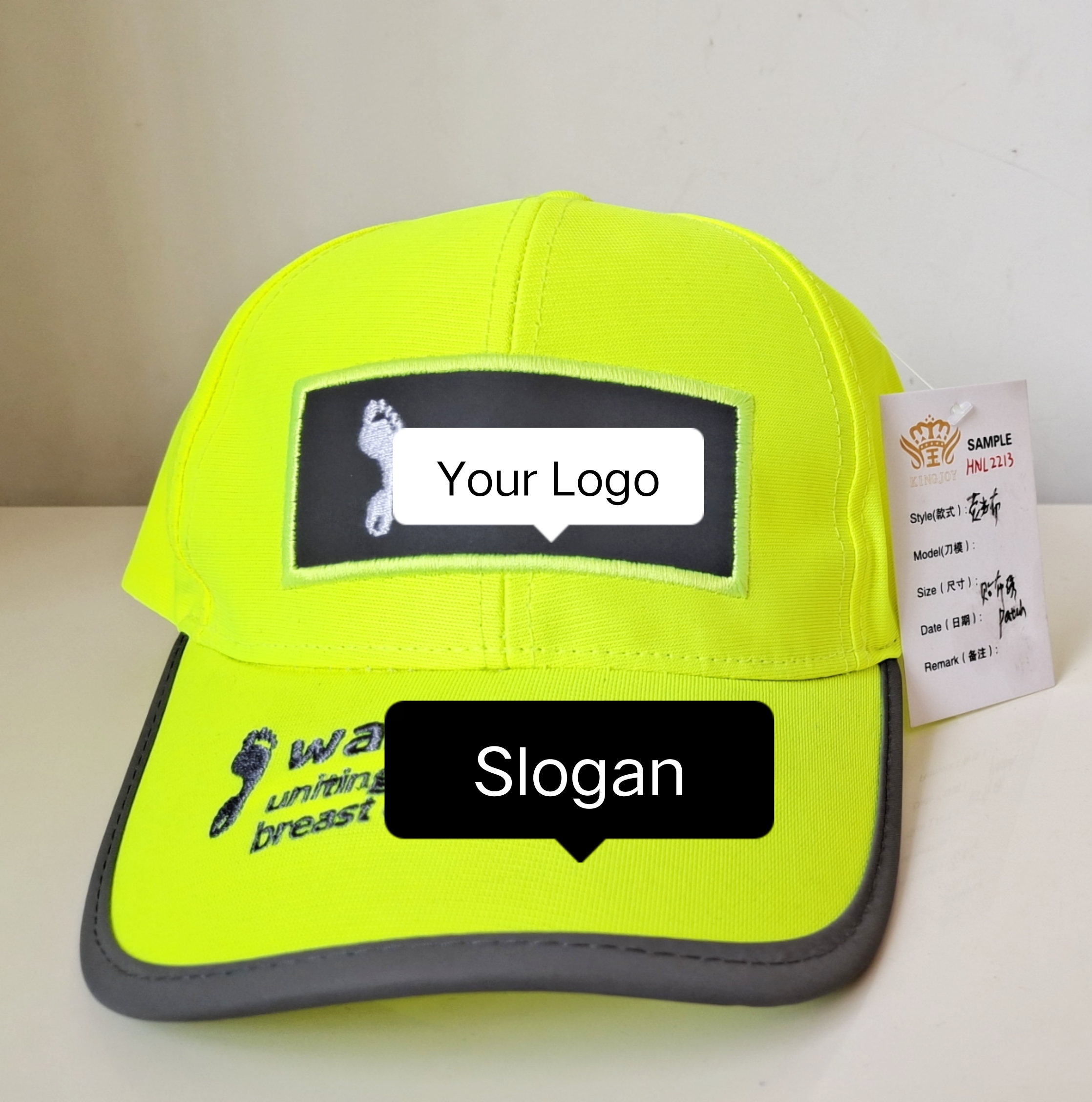 Fluorescent Green Baseball Cap with Reflective Stripe