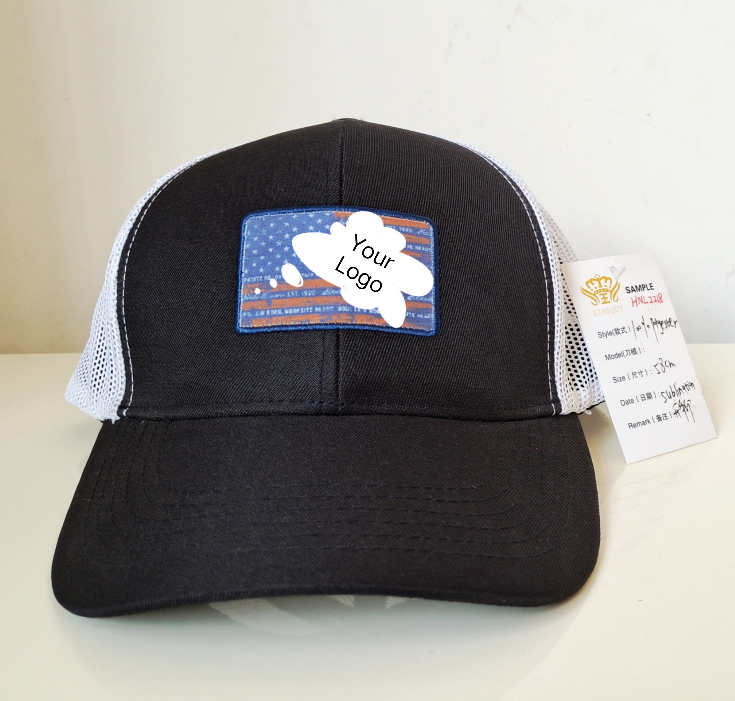 100% Polyester Baseball Cap with Mesh Back and Fabric Patch Embroidery