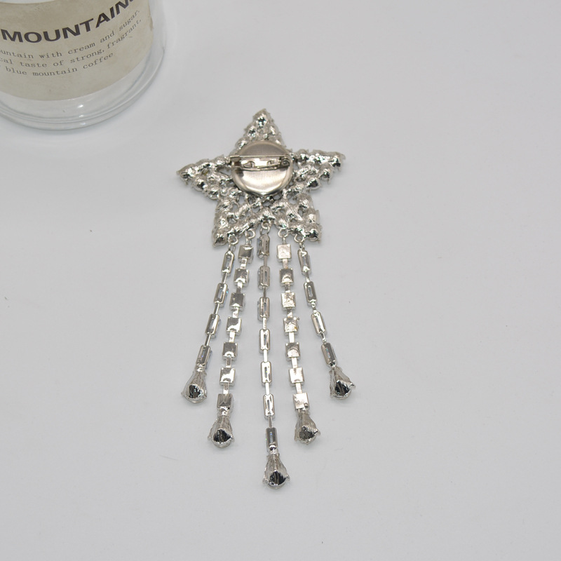Alloy Brooches with Rhinestones and Chain Tassels