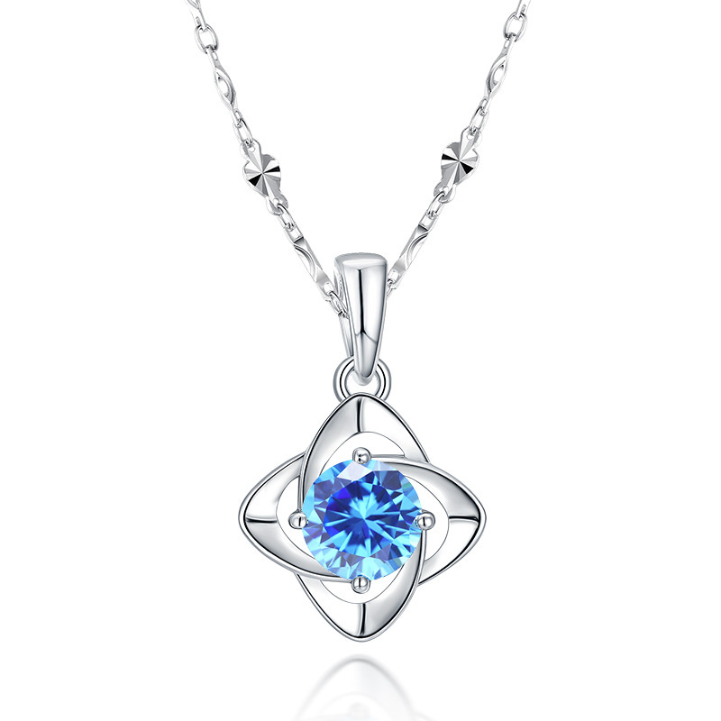 Sterling Silver Topaz Lucky Grass Pendant Necklace for Women