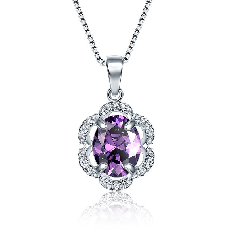 S925 Sterling Silver Amethyst Collar Pendant Necklace
