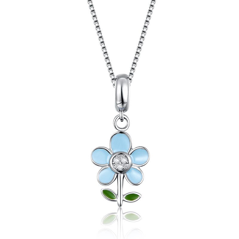 S925 Sterling Silver Flower Enamel Necklace Pendant