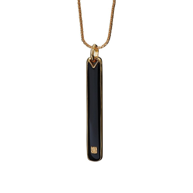 S925 Silver Natural Obsidian Energy Vertical Bar Punk Retro Necklace
