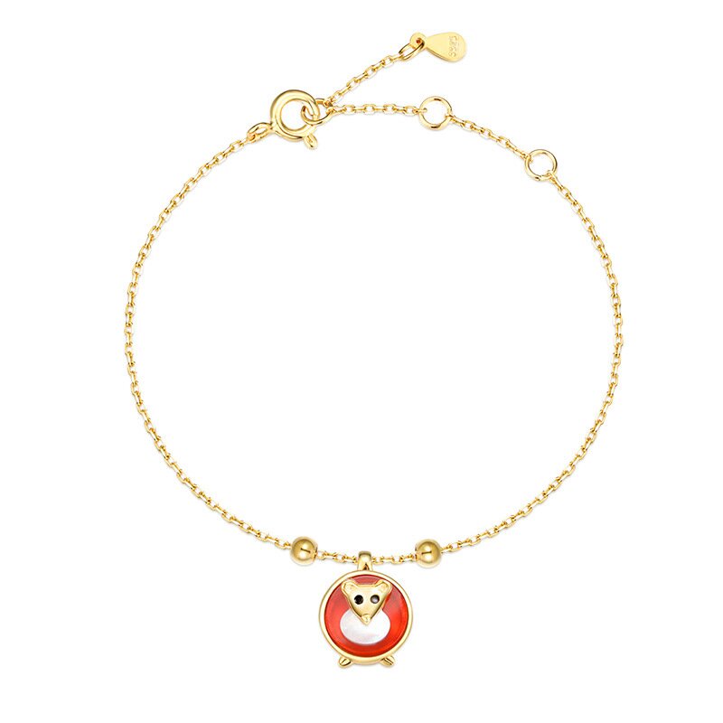 S925 Sterling Silver Gold-Plated Mouse Zodiac Red Agate Bracelet