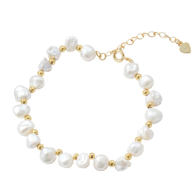 S925 Sterling Silver Natural Baroque Pearl Vintage French Bracelet