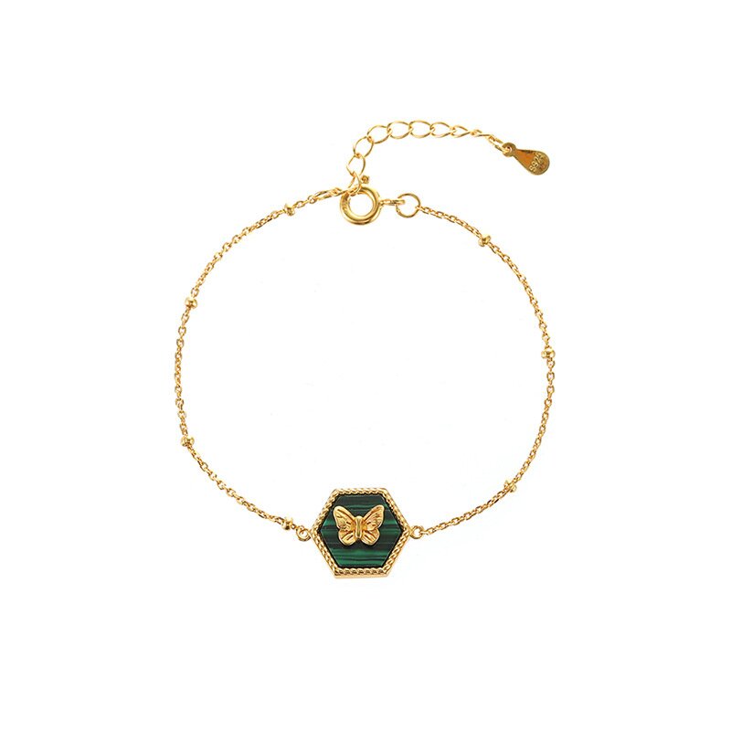 S925 Sterling Silver Malachite Butterfly Bracelet