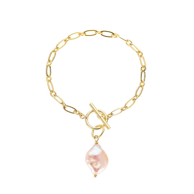 Baroque Pearl Bracelet with Exaggerated Metal Chain
