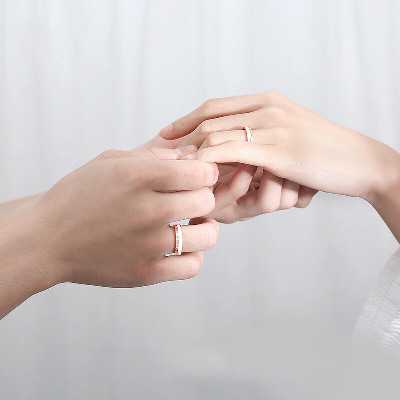 S925 Sterling Silver Plain Circle Korean Drip Lettering Adjustable Couple Ring