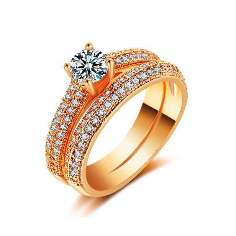 Microset Ring Zircon Wedding Combination Ring
