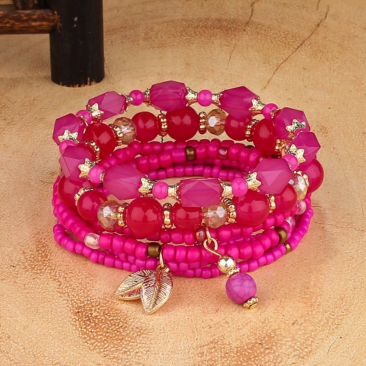 Frosted Rice Bead Glass Bead Leaf Bracelet