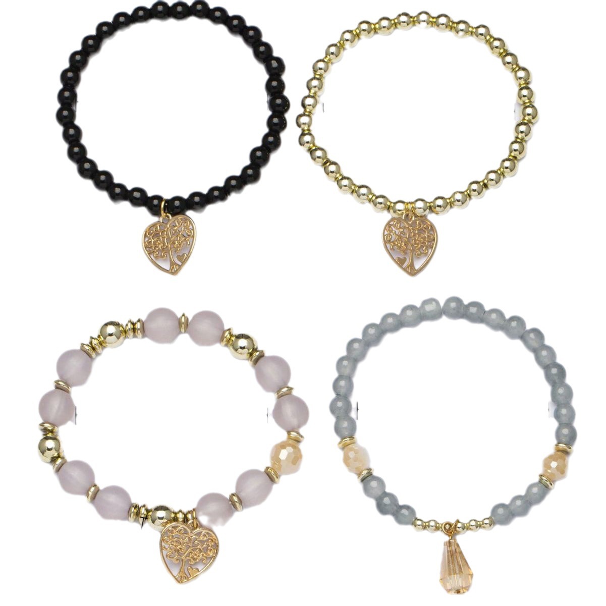 Bohemian Style Multi-Layer Heart Pendant Bead Elastic Bracelet