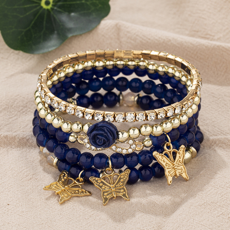 Bohemian Style Multi-Layer Butterfly Pendant Bead Elastic Bracelet