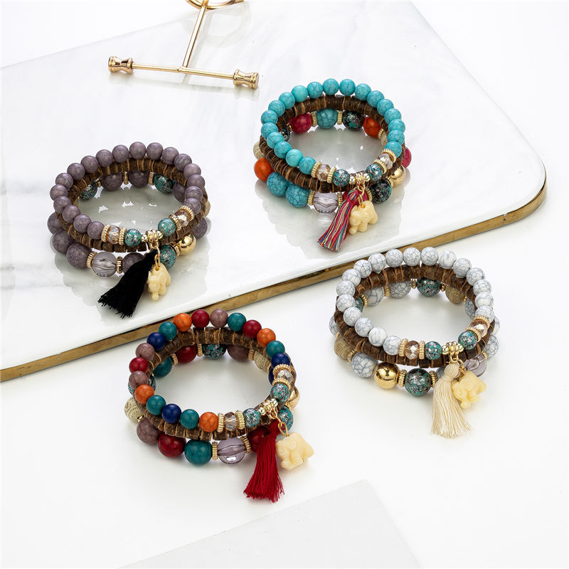 Bohemian Style Multi-Layer Handmade Bracelet with Tree Pendant and Wooden Beads