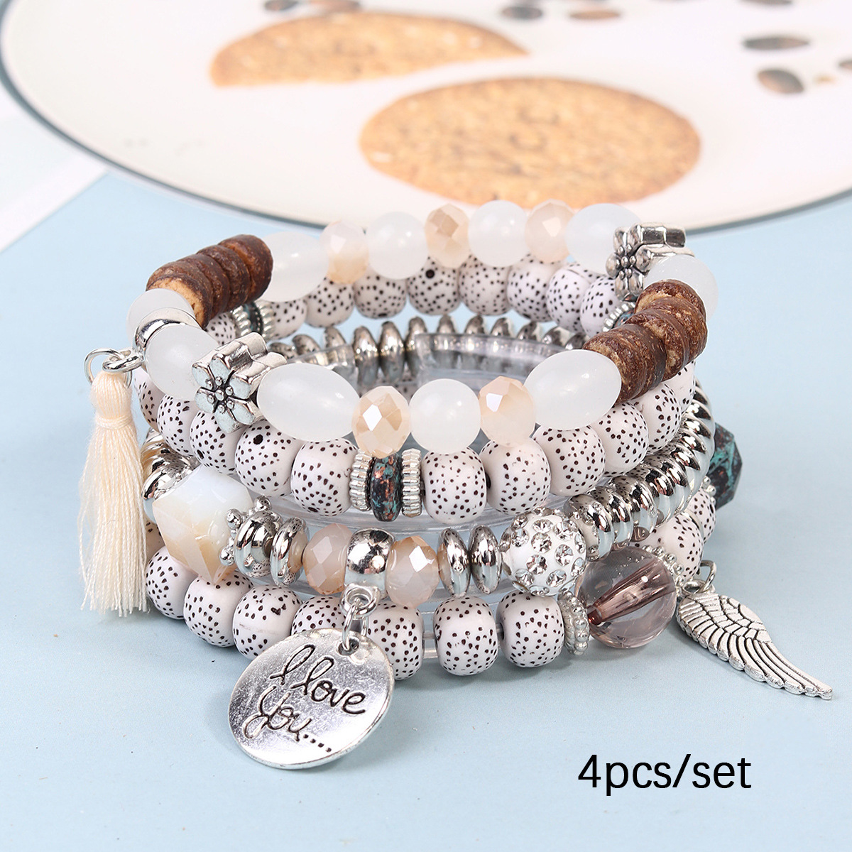 Multi-layer adjustable jewelry with "I love you" wings and tassel pendant