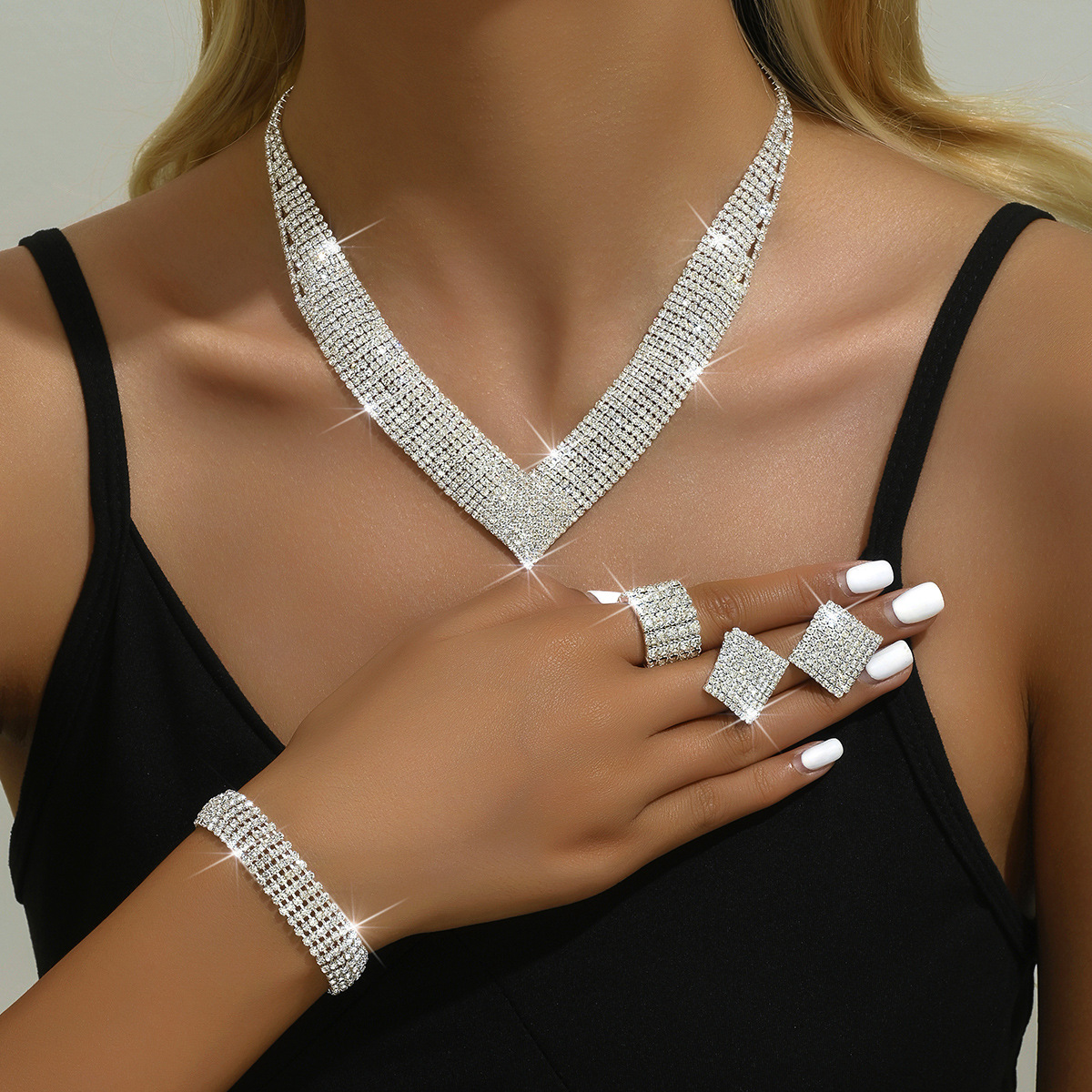 Fashion Rhinestone Silver Plated Bridal Jewelry Set