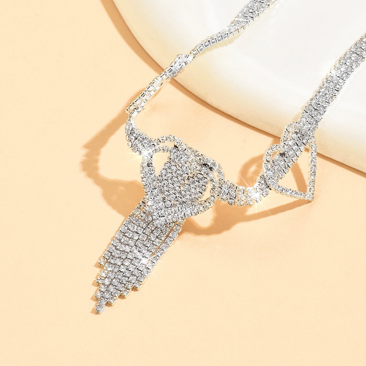 Rhinestone and Diamond Heart Tassel Ankle Chain