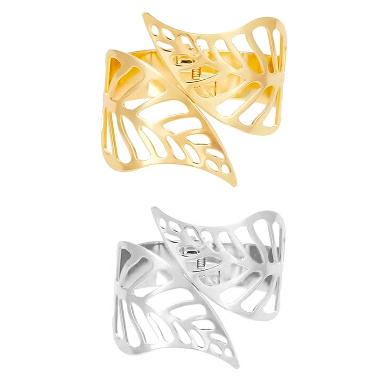 European and American hollowed out leaf spring open bracelet