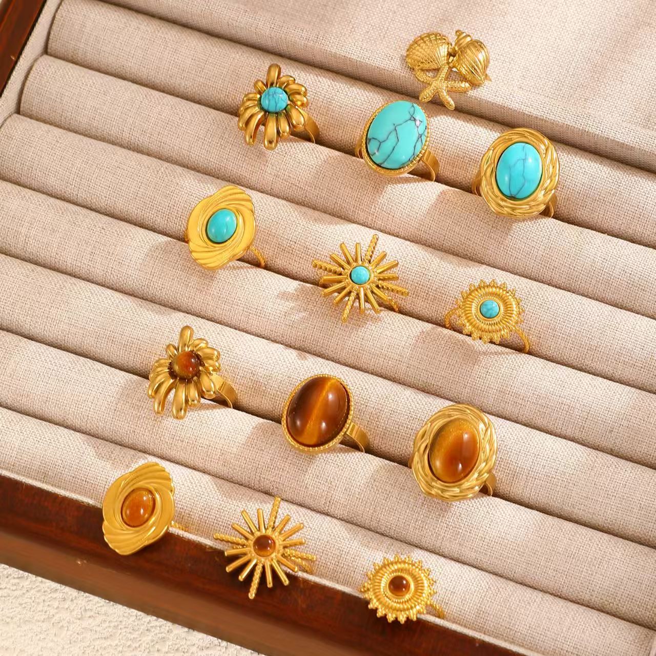 Retro Exaggerated Turquoise Irregular Opening Ring